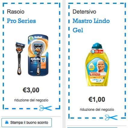 Buoni sconto rasoio Gillette e Mastro lindo