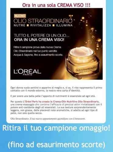 Campione omaggio crema viso Olio Straordinario