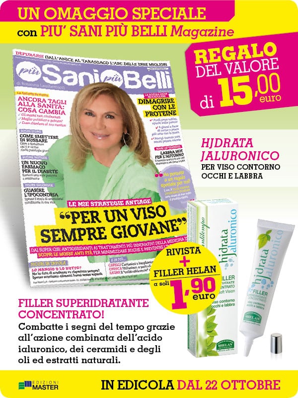 Rivista Più Sani Più Belli con Hjdrata Jaluronico Helan