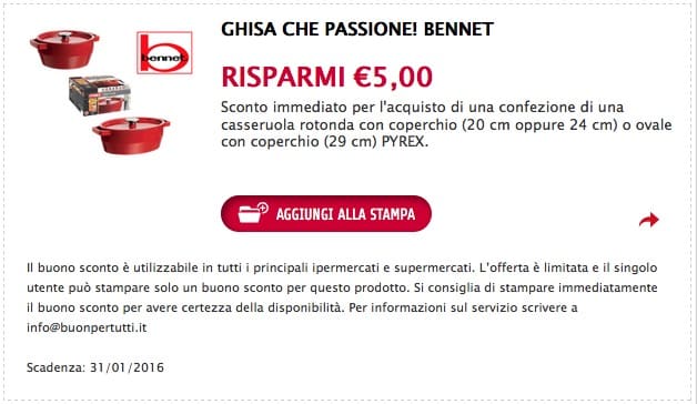 Buono sconto Pentole da Bennet