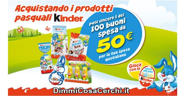 Prodotti pasquali Kinder, vinci buoni spesa da 50€
