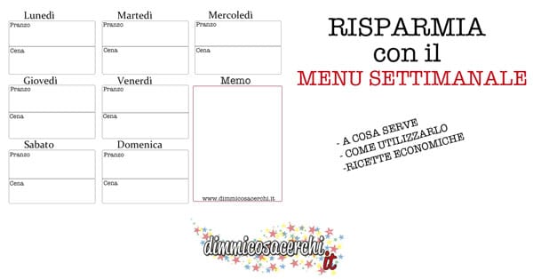 Menù settimanale da stampare GRATIS con Ricette facili