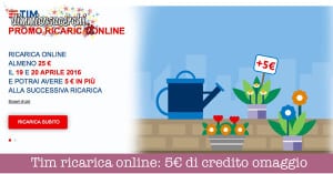 Tim ricarica online: 5€ di credito omaggio