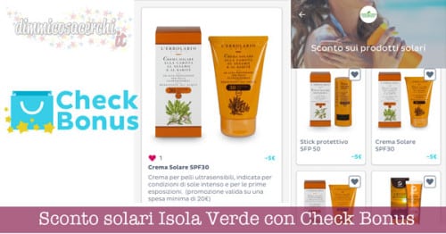 Sconto solari Isola Verde con Check Bonus