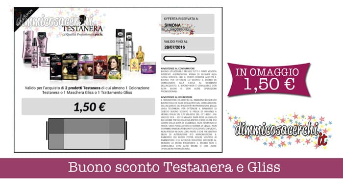 Buono sconto Testanera e Gliss