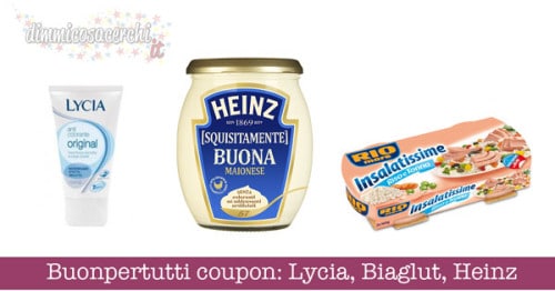 Buonpertutti nuovi coupon: Lycia, Biaglut, Heinz