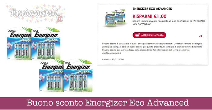 Buono sconto Energizer Eco Advanced