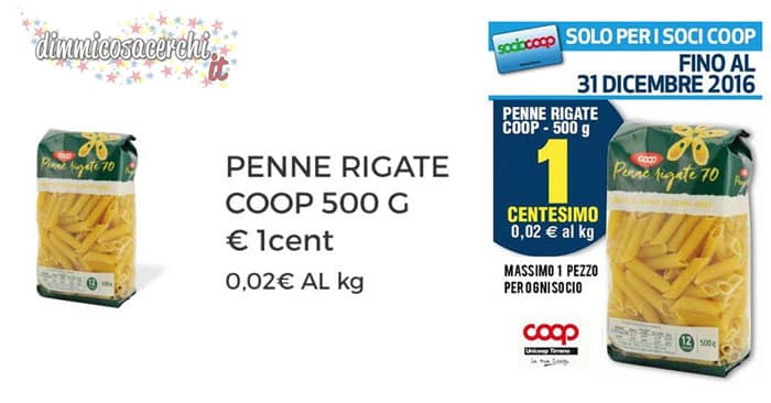 Confezione di pasta a 1 cent da UniCoop Tirreno
