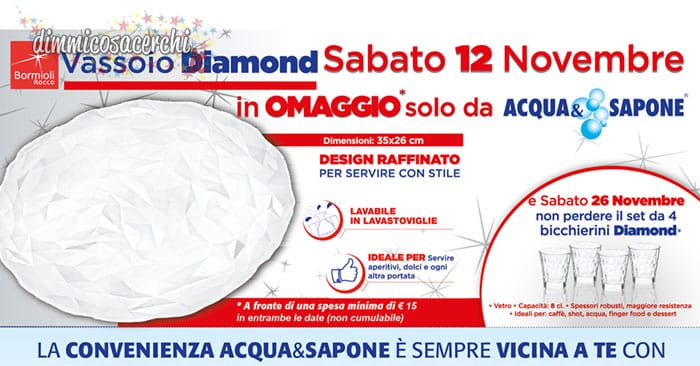Omaggio Acqua&Sapone: vassoio Diamond Bormioli