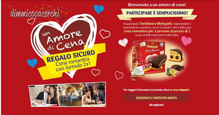 TortAmore Melegatti ti regala una cena romantica per 2 persone