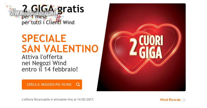 Wind regala 2 GIGA gratis per San Valentino