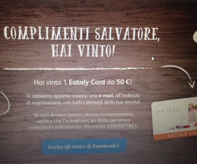 Vinci Eataly Card con Dole