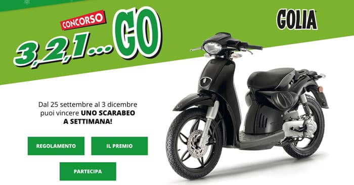 Vinci uno scooter Scarabeo con Golia