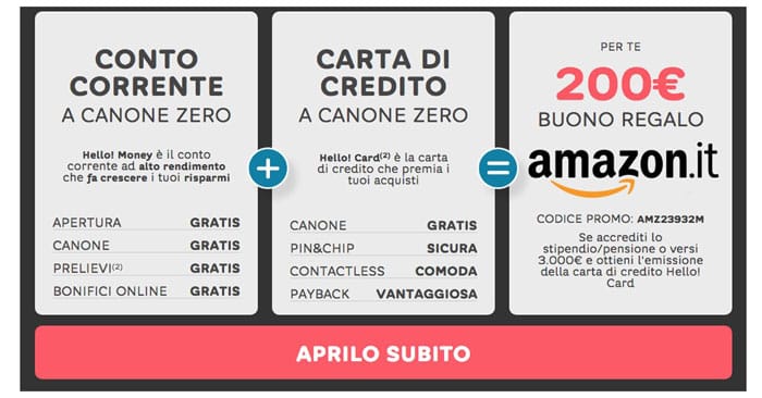 Hello Bank ti regala un buono Amazon da 200€