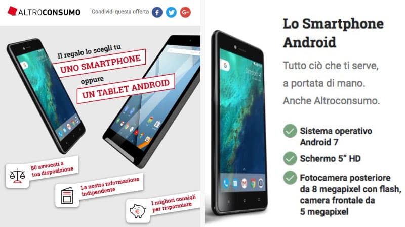 Prova Altroconsumo smartphone in regalo