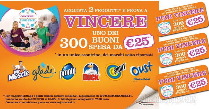 Contenti e Insieme SC Johnson: vinci 300 buoni spesa da 25,00€