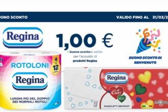 Buono sconto Regina da 1 euro da stampare su carta igienica, tovaglioli e prodotti Regina