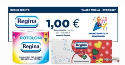 Buono sconto Regina da 1 euro da stampare su carta igienica, tovaglioli e prodotti Regina