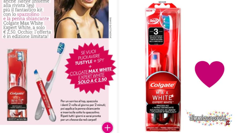 Rivista Tustyle con spazzolino Colgate max white expert white allegato