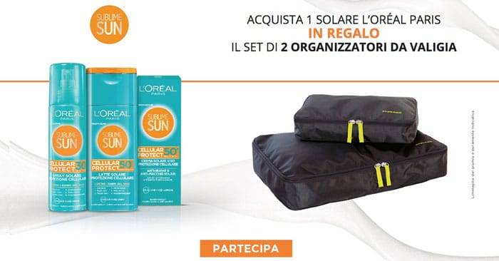 Premio certo solari L'oreal: in regalo gli organizzatori per valigia