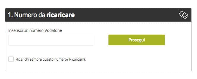 dove inserire il numero per ricaricare con vodafone