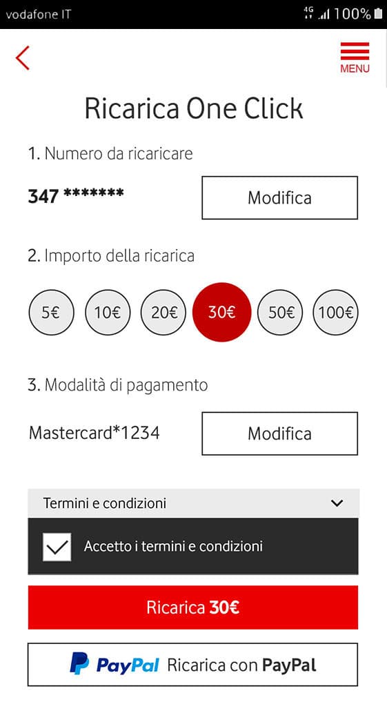 come ricaricare la sim vodafone da app my vodafone