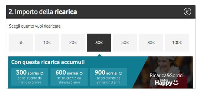 come scegliere importo ricarica sim vodafone