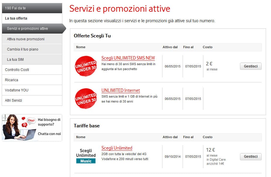 Come disattivare offerte Vodafone