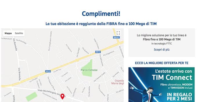tim verifica copertura fibra adsl