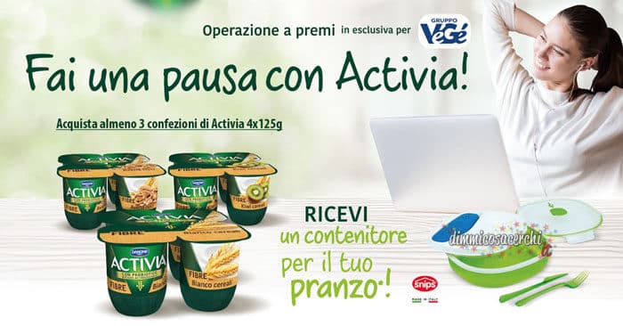 Activia ti regala il contenitore per il pranzo Snips