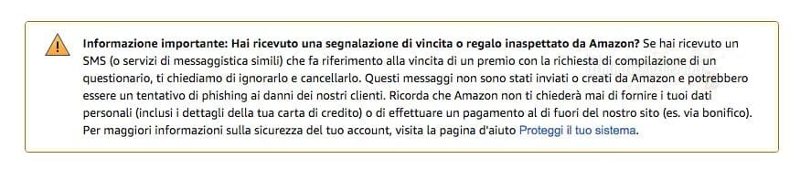 messaggio truffa amazon