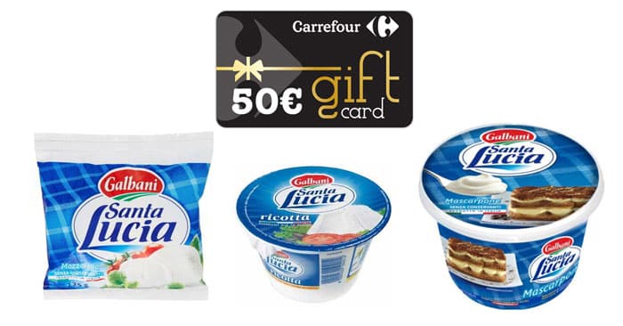 Vinci gift card Carrefour con Santa Lucia Galbani