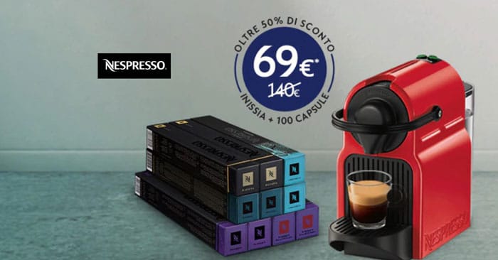 Offerta Nespresso Inissa: macchina + 100 capsule a solo 69