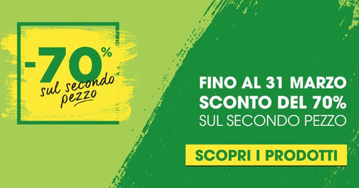 Tigotà: sconto 70% sul secondo pezzo