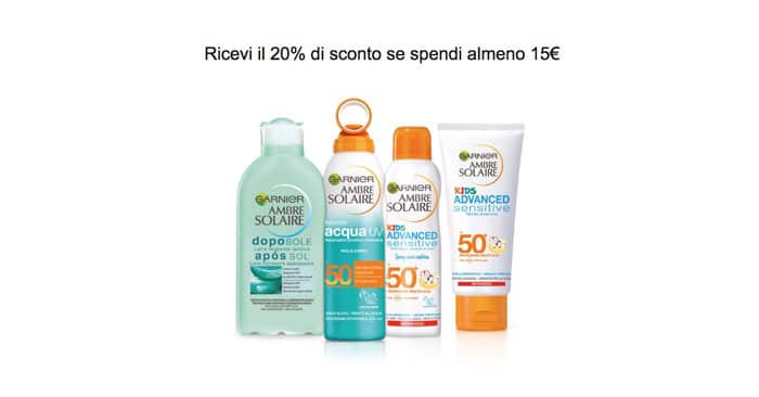 20% di sconto sui solari Garnier su Amazon!