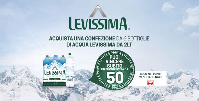 Levissima: vinci 2 Buoni Spesa Bennet ogni giorno