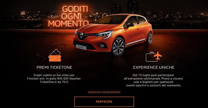 Concorso nuova Clio Renault: vinci Ticketone
