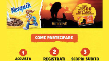 Nesquik: vinci Gift Card Disney Store