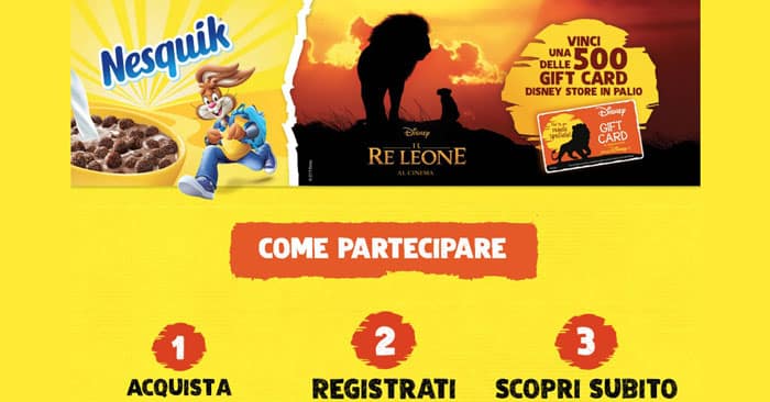 Nesquik: vinci Gift Card Disney Store