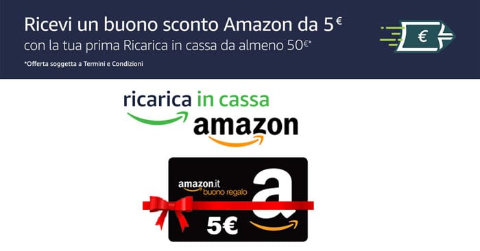 Ricarica in cassa e ricevi 5€ omaggio (subito)