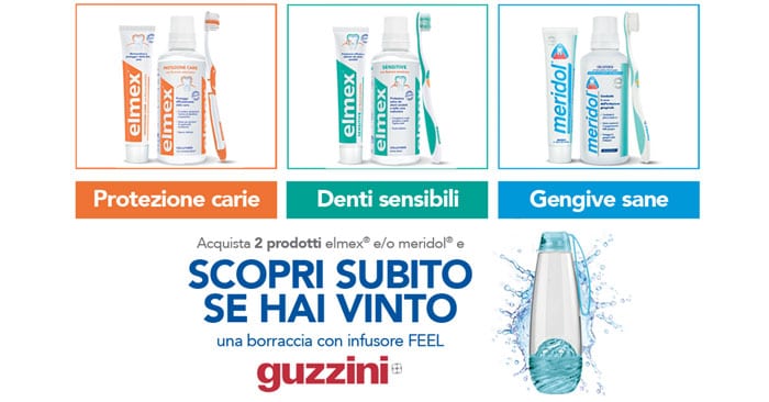 Vinci borracce Guzzini con Elmex Meridol