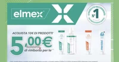 Cashback Elmex e Meridol 2026 rimborso 5 euro con 10 euro di spesa in prodotti cura orale