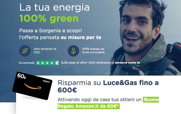 Sorgenia: scopri le nuove offerte e ricevi buoni regalo Amazon