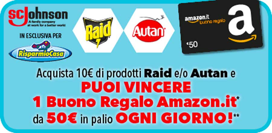 Vinci buoni regalo Amazon con raid e Autan