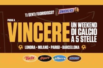 concorso Snickers Football 2026 vinci viaggio VIP calcio Londra Parigi Barcellona Milano