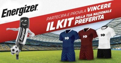 Concorso Energizer 2026 con 93 kit ufficiali delle nazionali di calcio