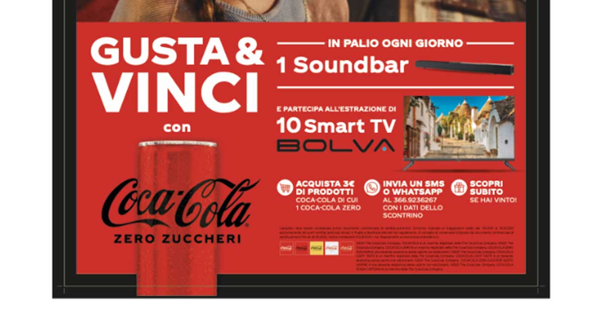 Coca-Cola: vinci Tv e Sound bar Bolva