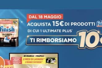 Cashback Finish ti rimborsa 10 euro 2026 con prodotti Ultimate Plus