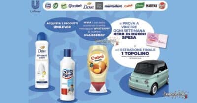 concorso One Unilever 2026 Conad vinci buoni spesa 100 euro e Fiat Topolino acquistando prodotti Unilever