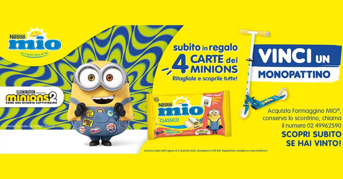 Formaggini Mio: vinci monopattini Minions per bambini